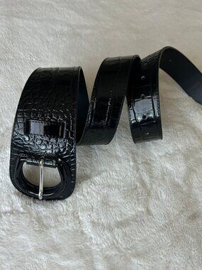 Anne Fontaine Womens Leather Wide Belt Black Statement Equestrian Made France OS